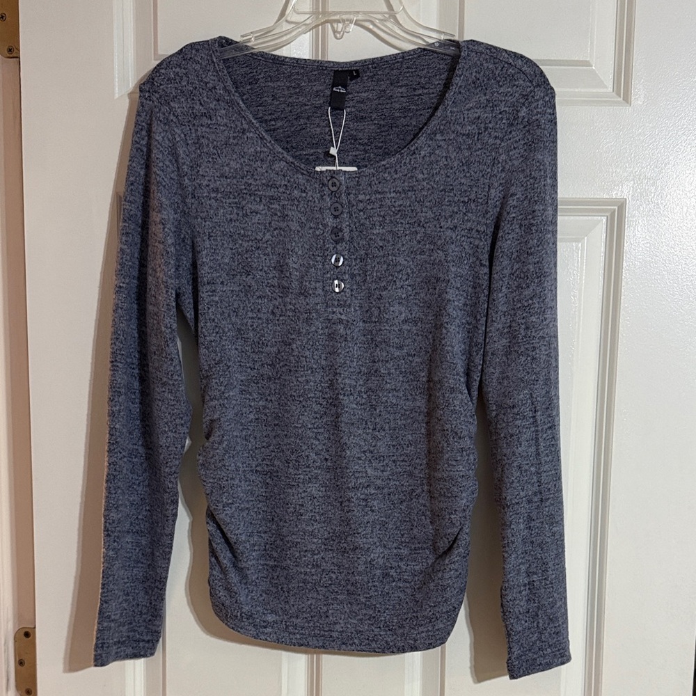 Elegant Blue Charcoal Long Sleeve Top